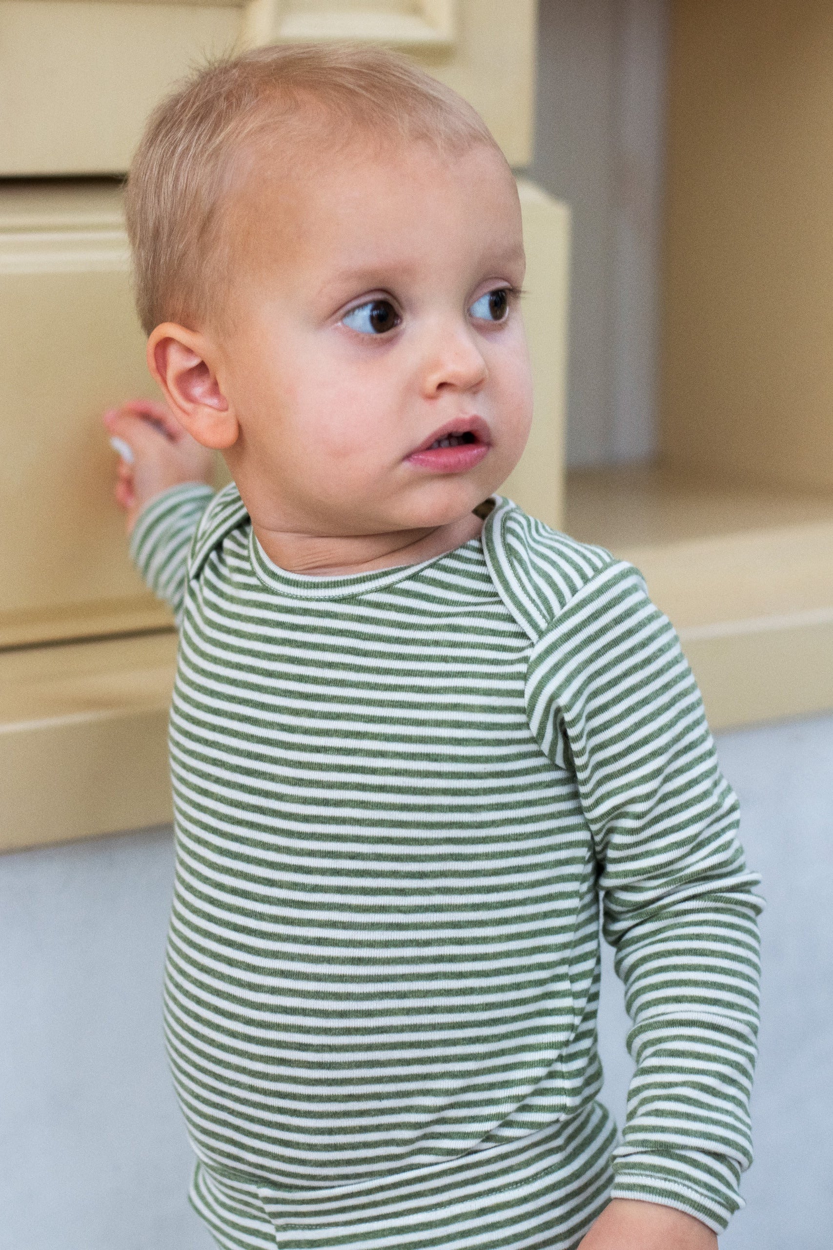 Baby Body Stripe - Moss / Offwhite