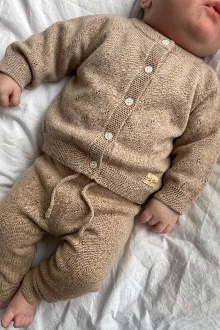 Edris Newborn Pointelle Knit Pants - Woodsmoke
