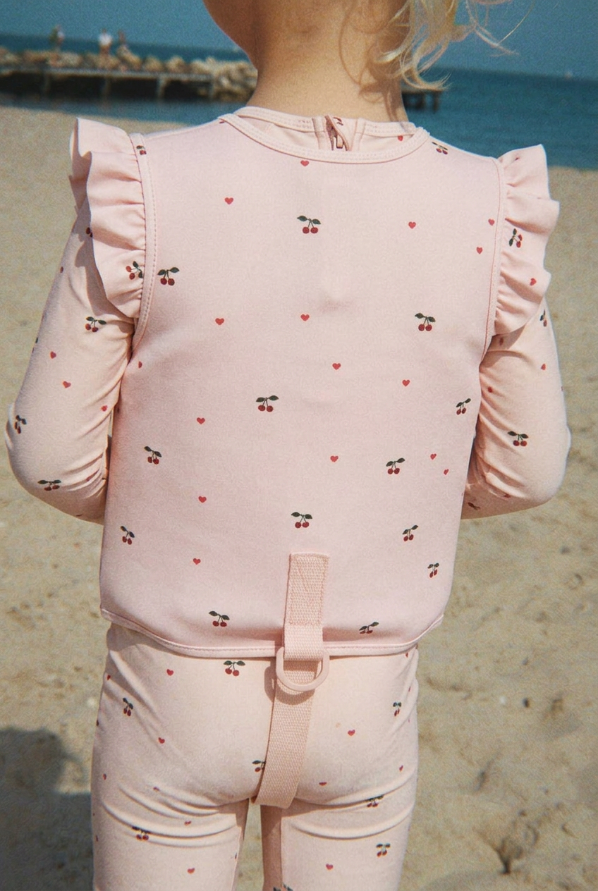 Merle Swim LS Onesie - Cherry Coeur Rose
