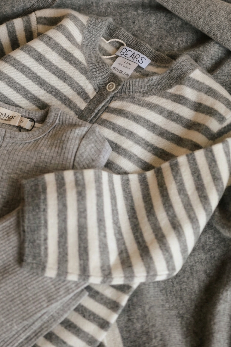 Cashmere Cardigan Striped - Ivory / Grey
