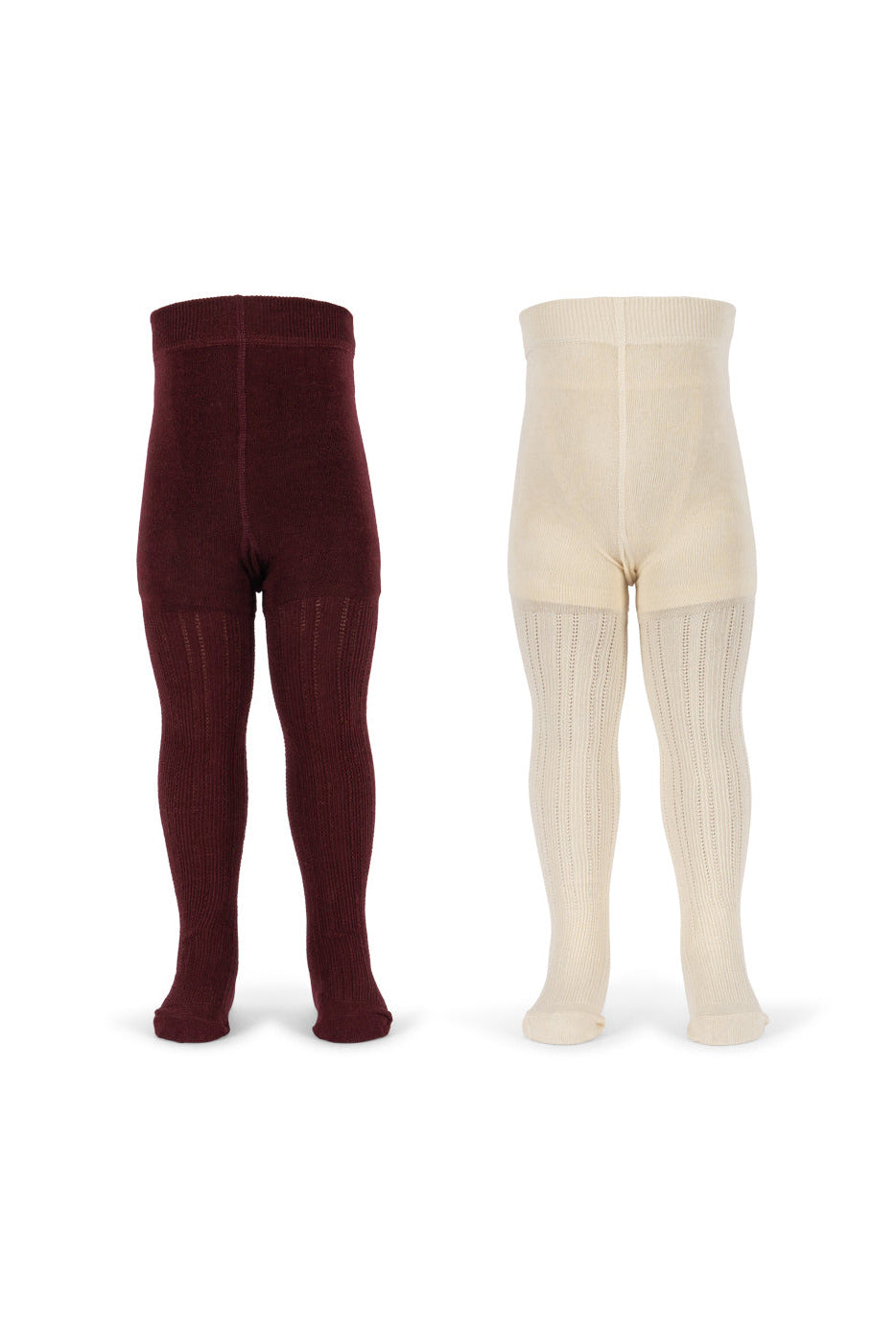 2pk Pointelle Tights - Bordeaux / Off White