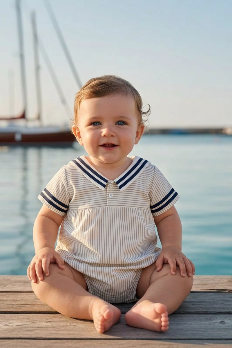 Allie Sailor Romper - Bleu Stripe