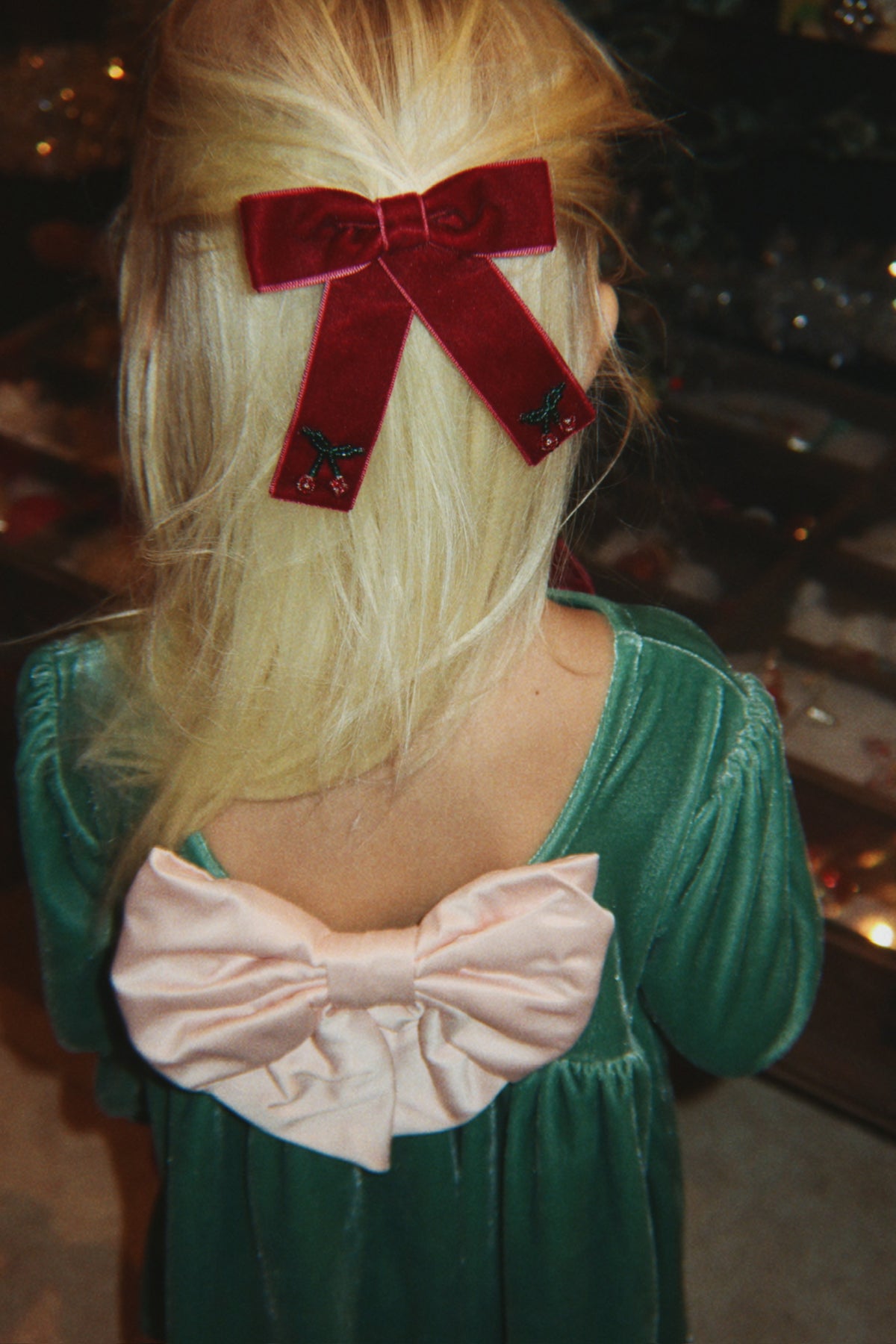 Velvet Double Bow Hair Clip - Rio Red