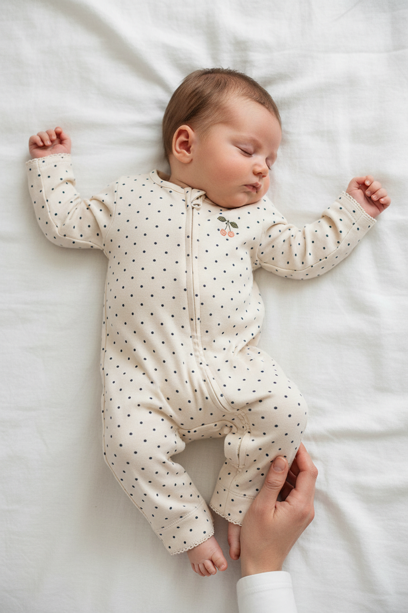 Basic Zip Onesie - Blue Dot