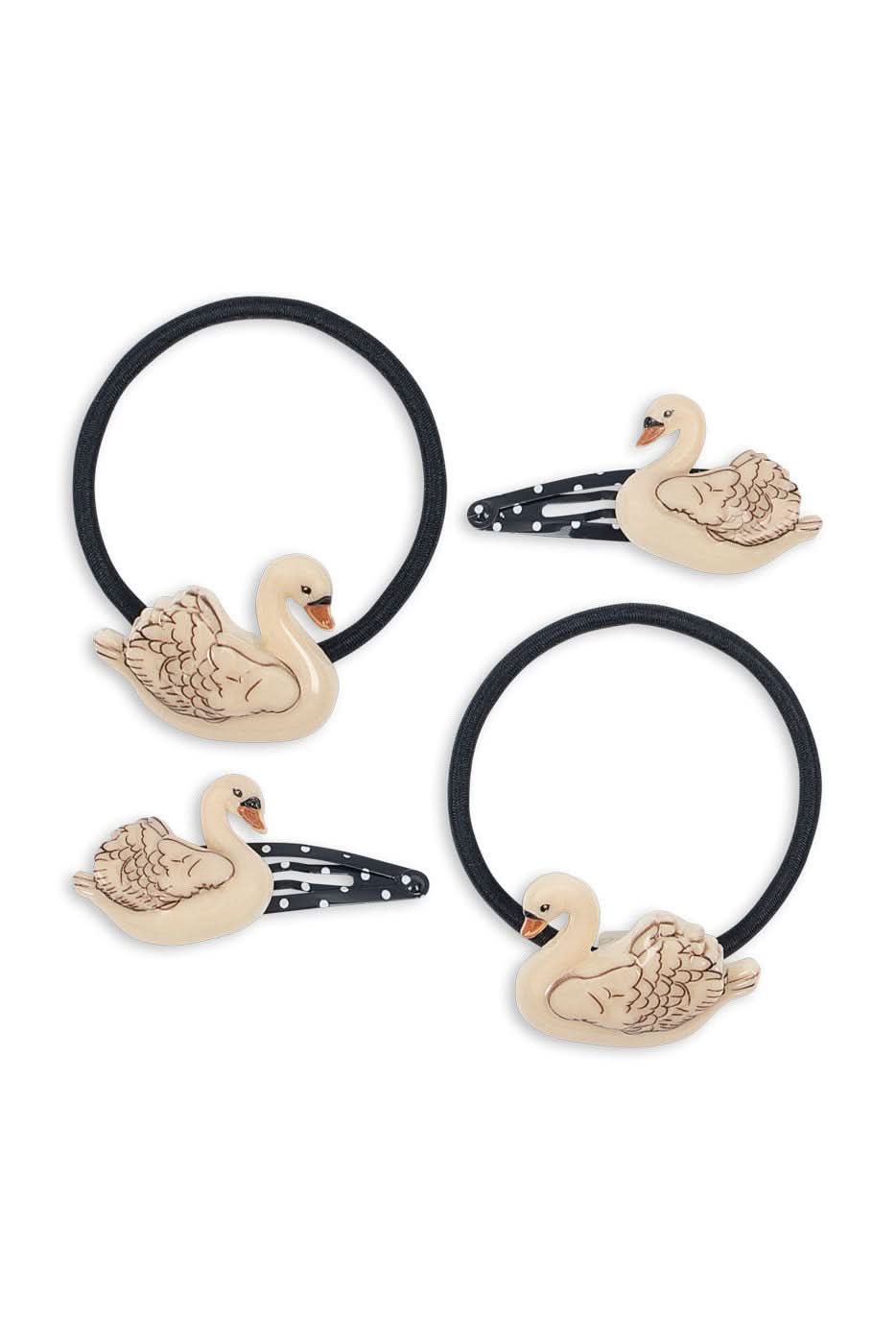 4 pk Swan Hair Clip And Elastic - Swan