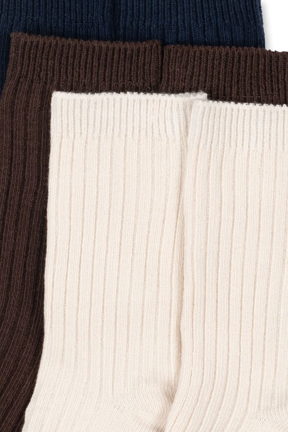 3 Pack Rib Socks - Brown / Eclipse