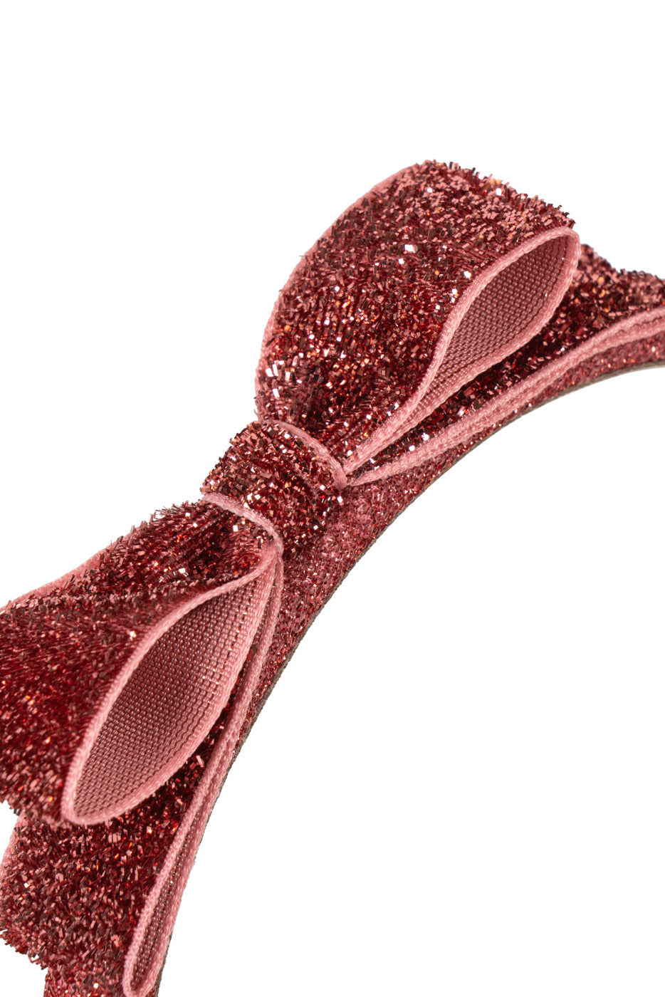 Velvet Bow Hairbrace - Rose Glitter