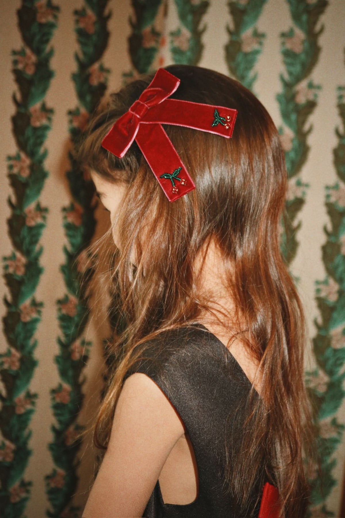 Velvet Double Bow Hair Clip - Rio Red