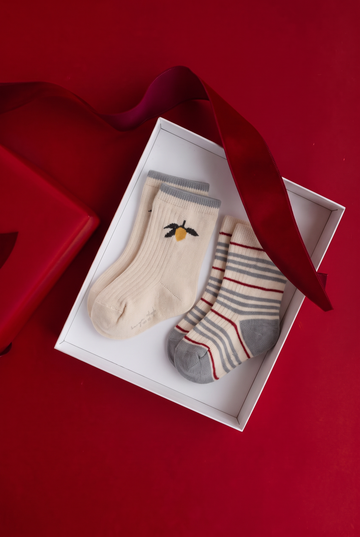 2 Pack Rib Stripe Socks - Blue Stripe / Lemon