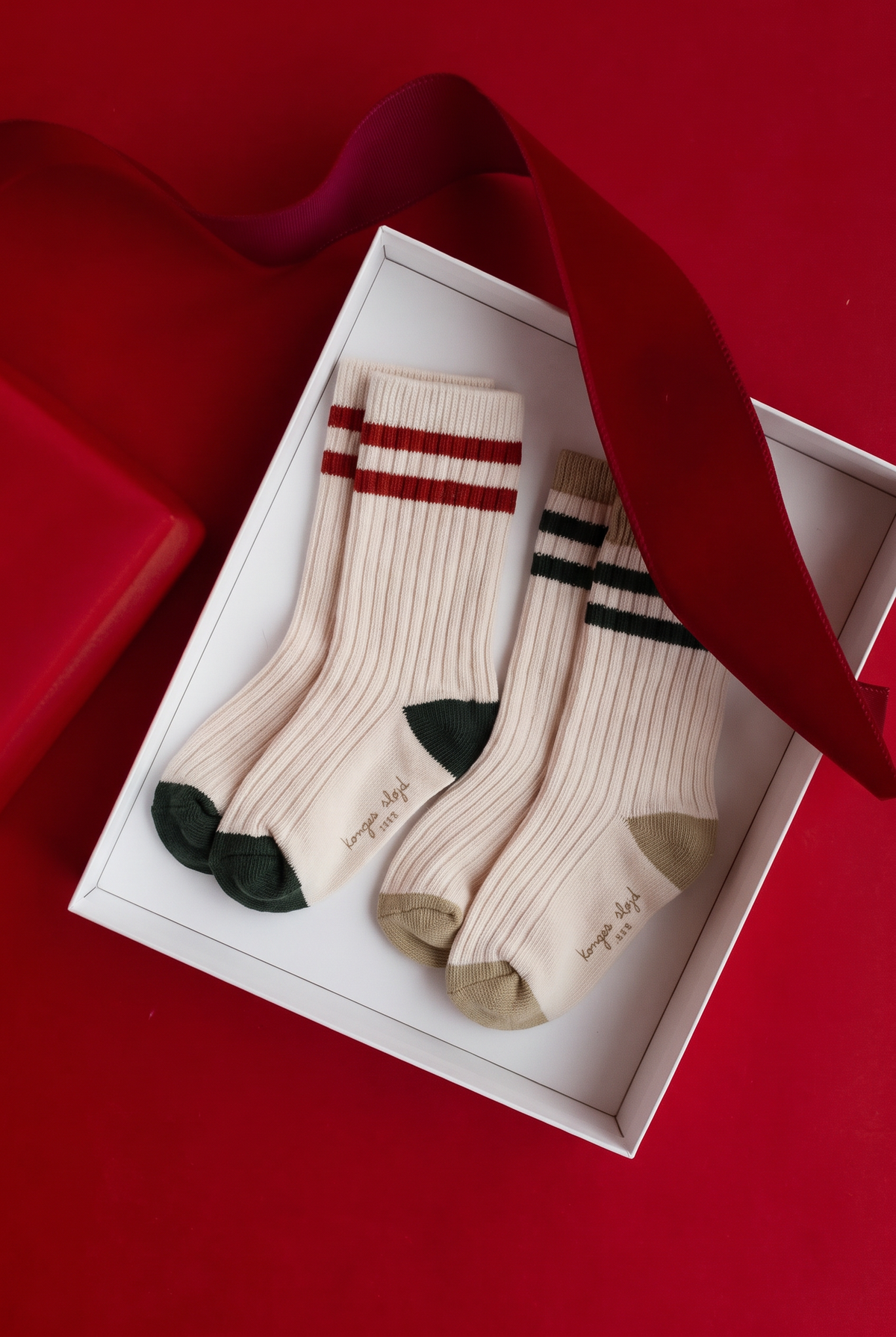 2 Pack Rib Socks - Green Stripe
