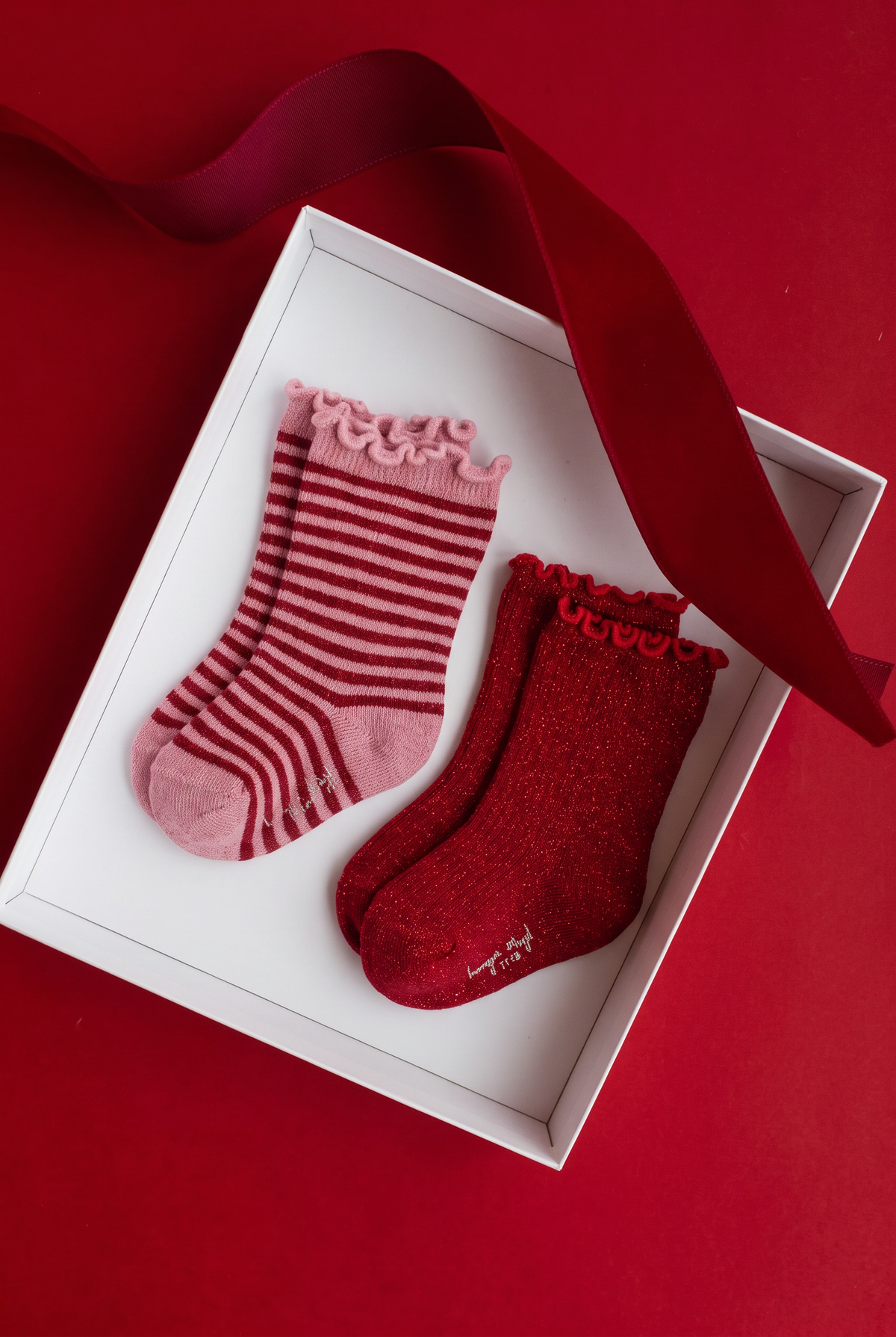 2 Pack Glitter Socks - Red Stripe