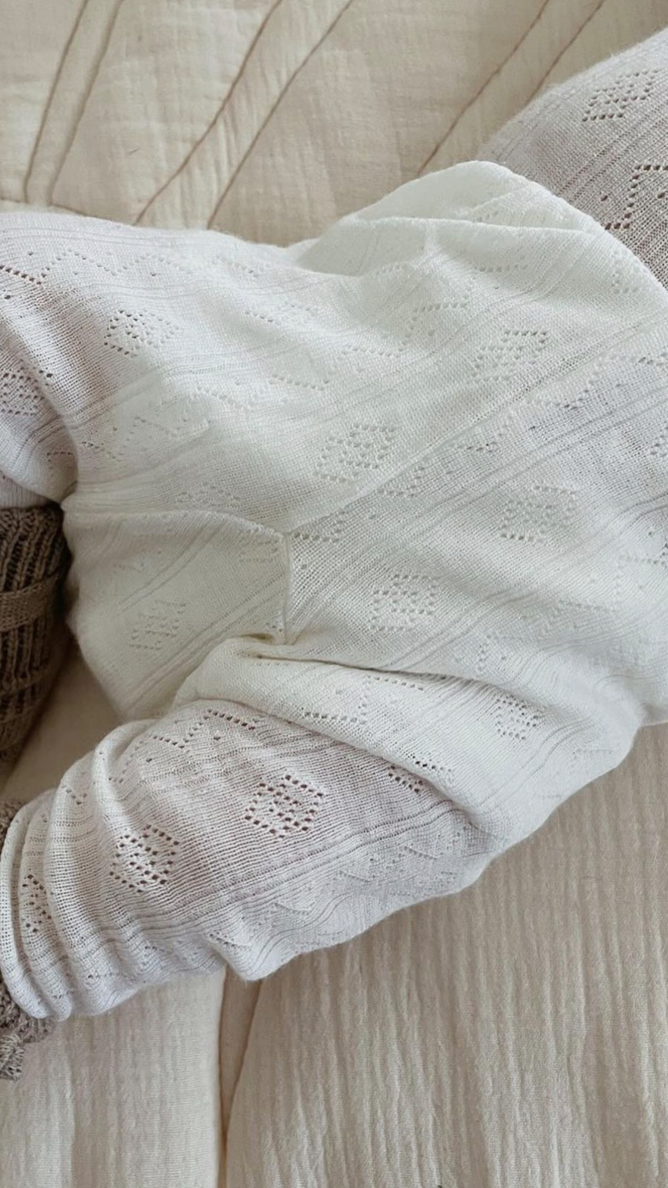 Ullar/Silki Leggings m/blúndu - Hvítar