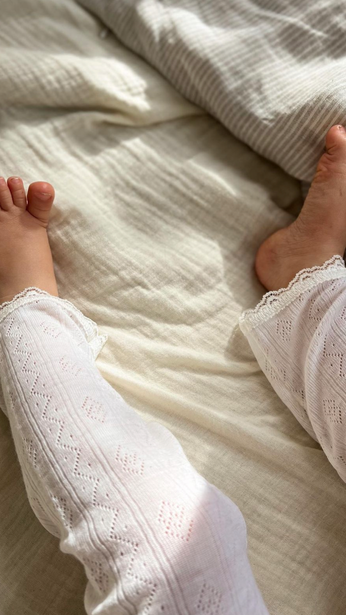 Ullar/Silki Leggings m/blúndu - Hvítar