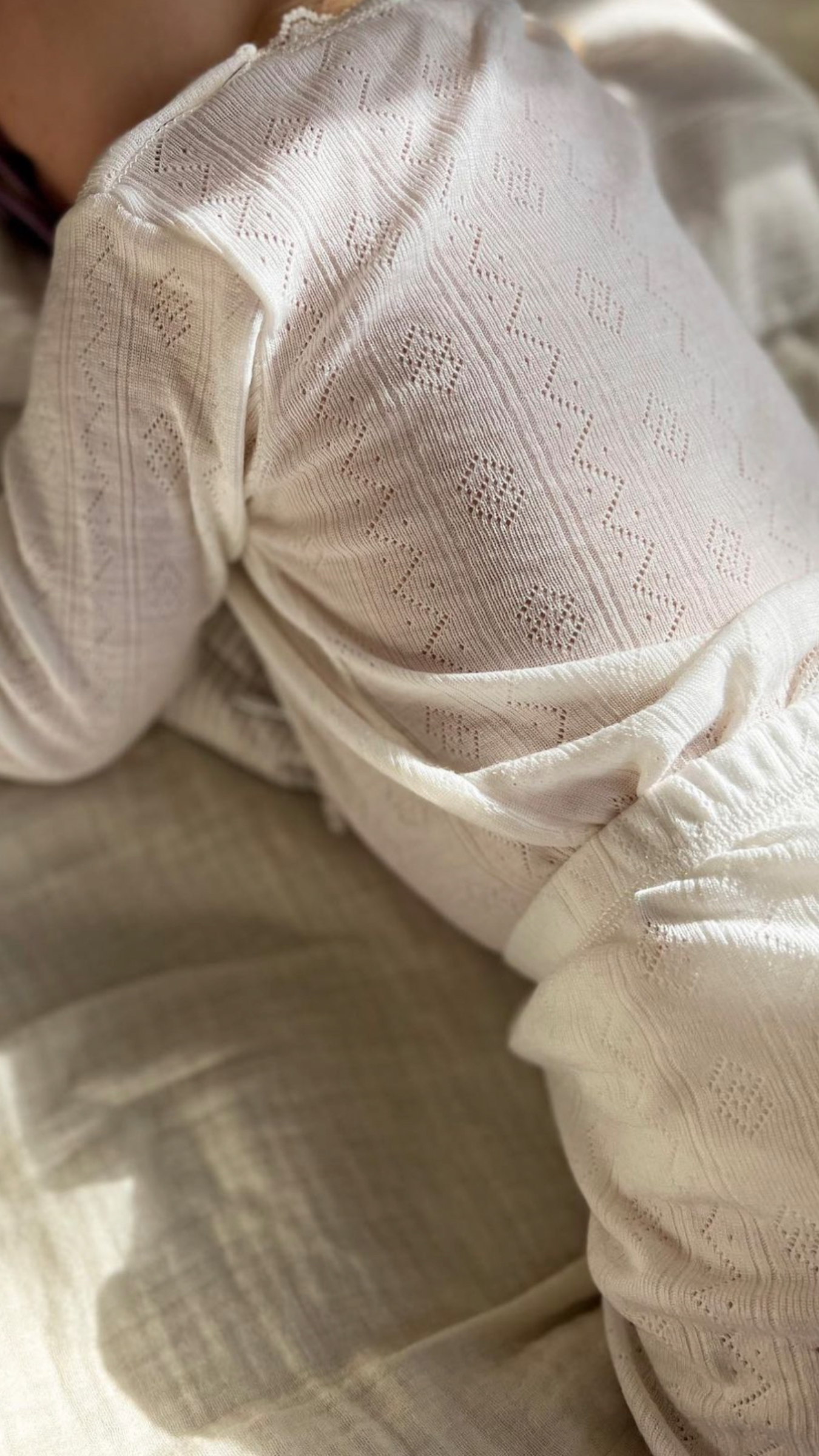 Ullar/Silki Leggings m/blúndu - Hvítar