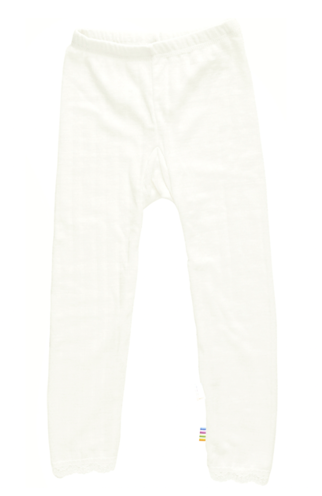 Silki/Ullarleggings m/blúndu - Hvítar