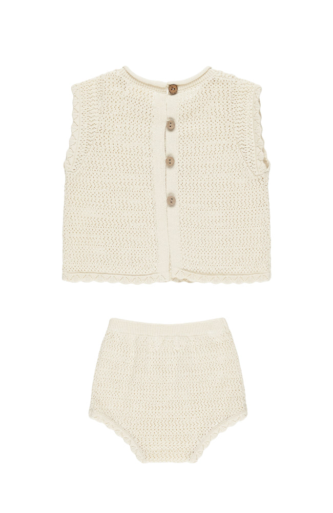 Scallop Knit Baby Set - Cherry