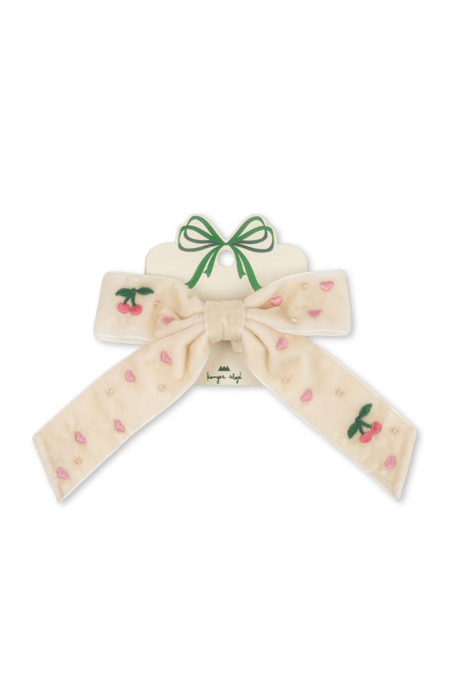 Velvet Bow Pearly Hair Clip - Pearled Ivory