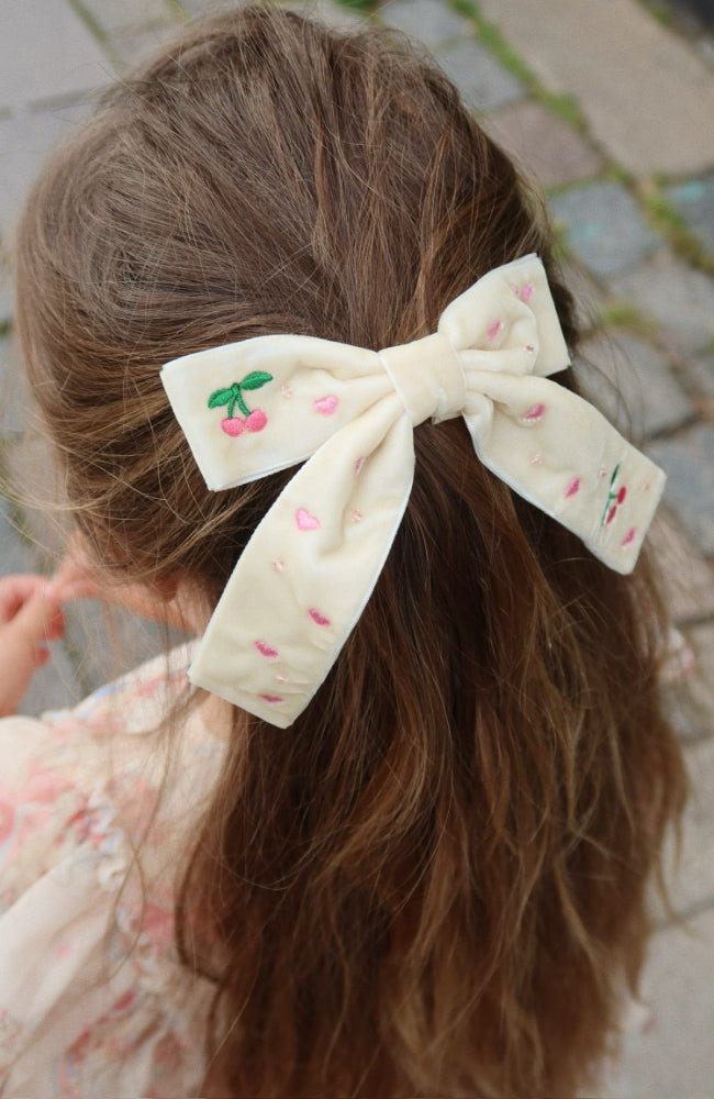 Velvet Bow Pearly Hair Clip - Pearled Ivory