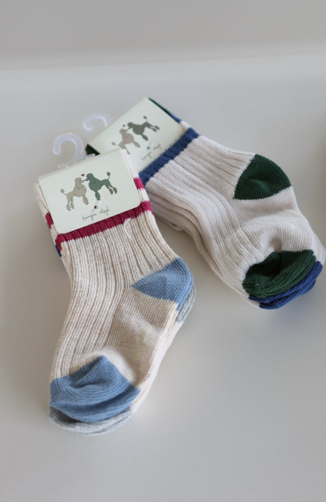 2 Pack Rib Socks - Off White/Multi Stripe
