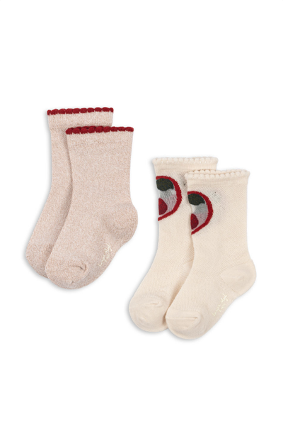 Cherry Rose Socks 2pk - Cherry / Rose