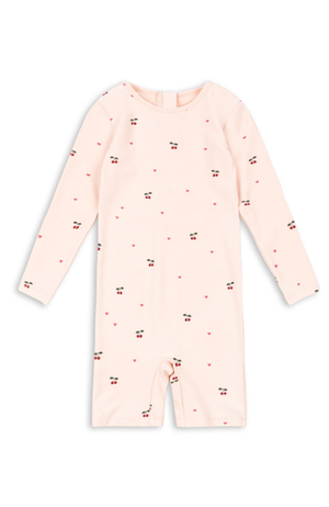 Merle Swim LS Onesie - Cherry Coeur Rose