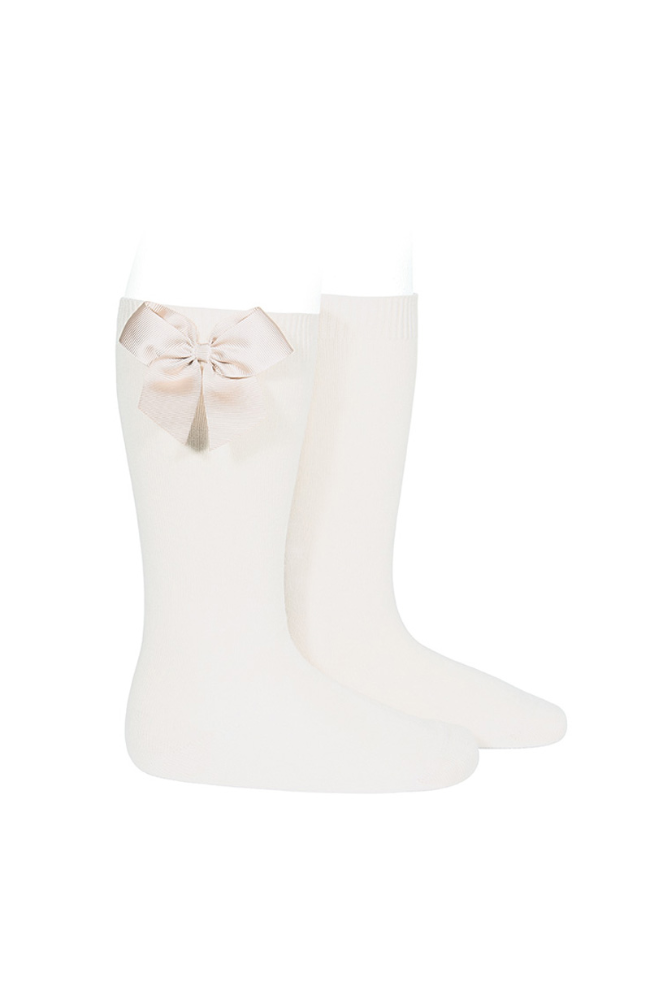 Knee-high socks w/ bow - Cream 202