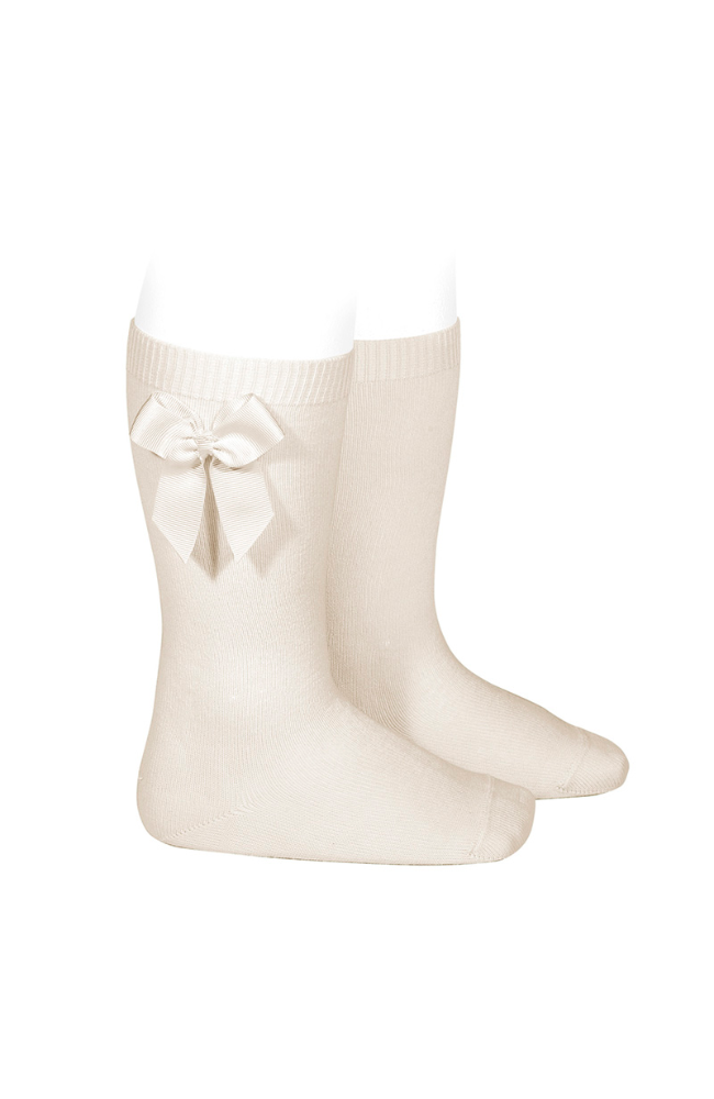 Knee-high socks w/ bow - Linen 304