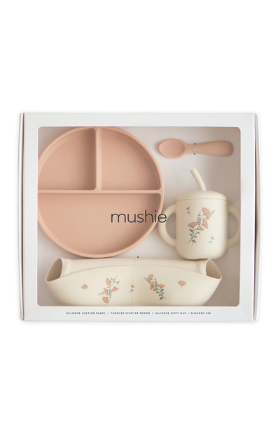 Mushie Silicone Feeding Toddler Set - Pink Flowers
