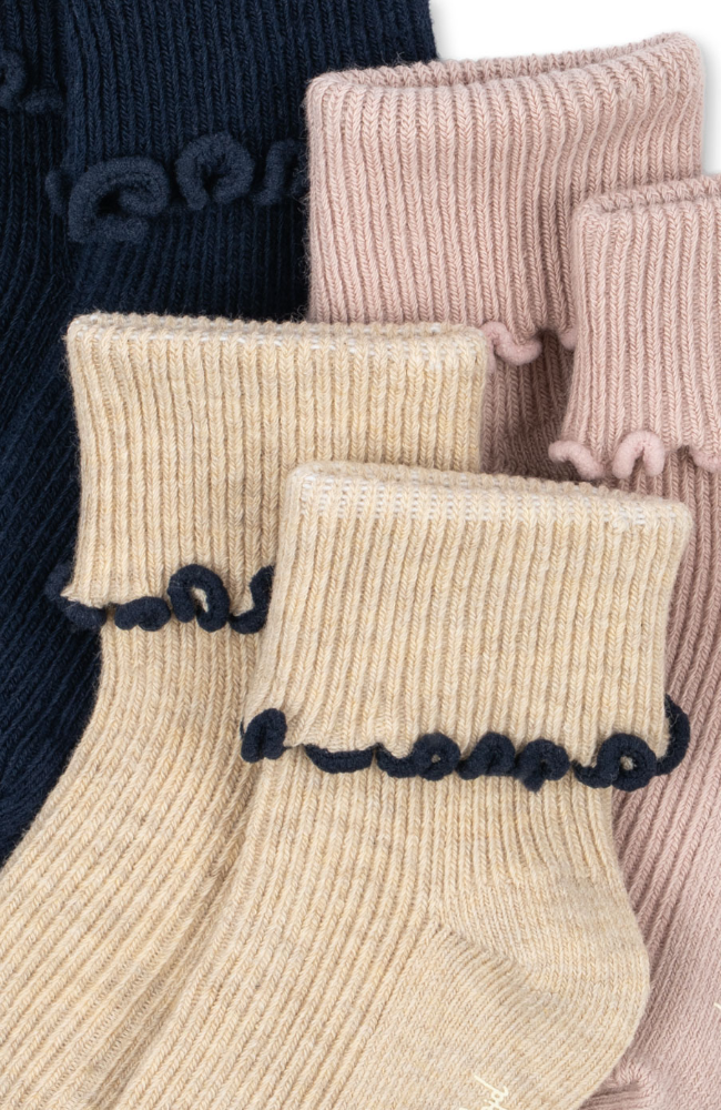 3 Pack Rib Frill Socks - Navy /Cream /Blush