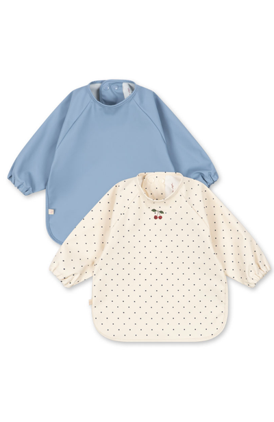 2 Pack Dinner Bib w/ Sleeves - Navy Dot / Rain Washed