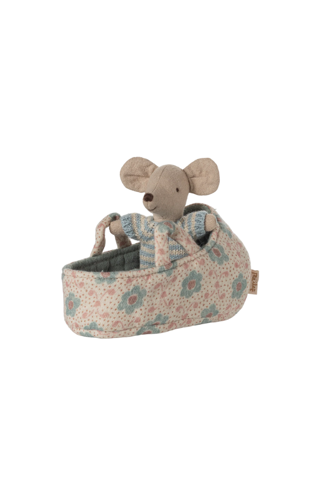 Baby Mouse In Carry Cot - Blue