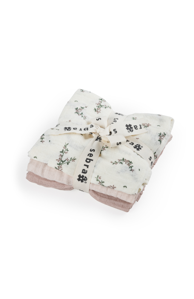 Muslin Cloth 3pk - Powder Blossom Rose