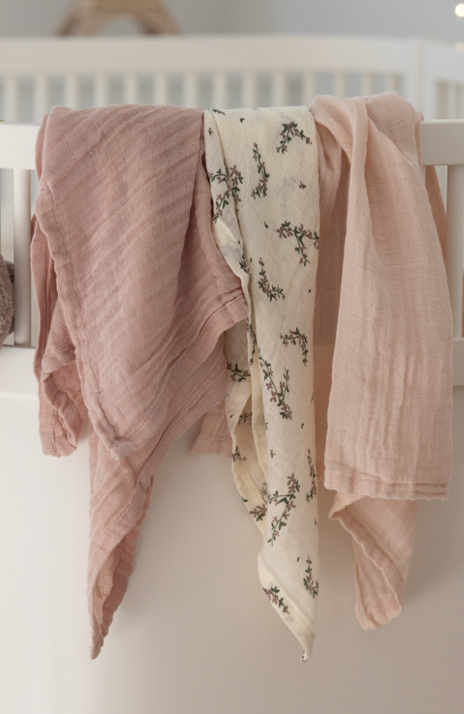 Muslin Cloth 3pk - Powder Blossom Rose