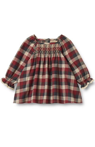 Kjóll L/S Blúndu Bella Baby - Rauður Blár Rúðóttur stærð 62-92