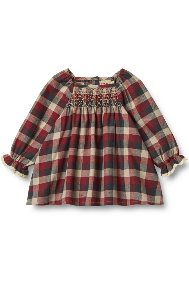 Dress L/S Lace Bella Baby - Red Blue Check st.62-92