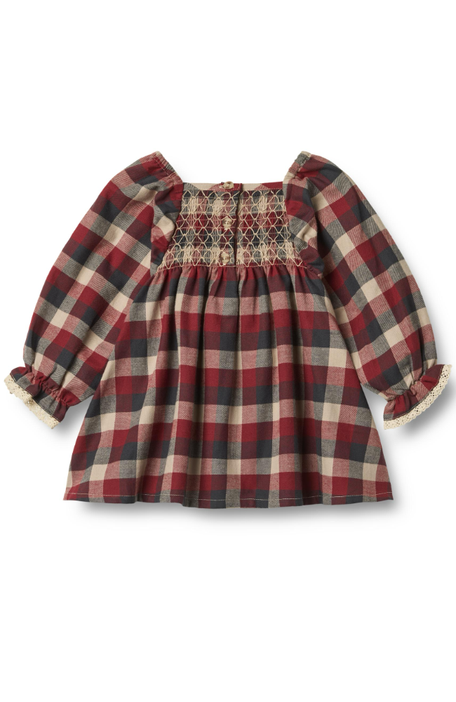 Dress L/S Lace Bella Baby - Red Blue Check st.62-92