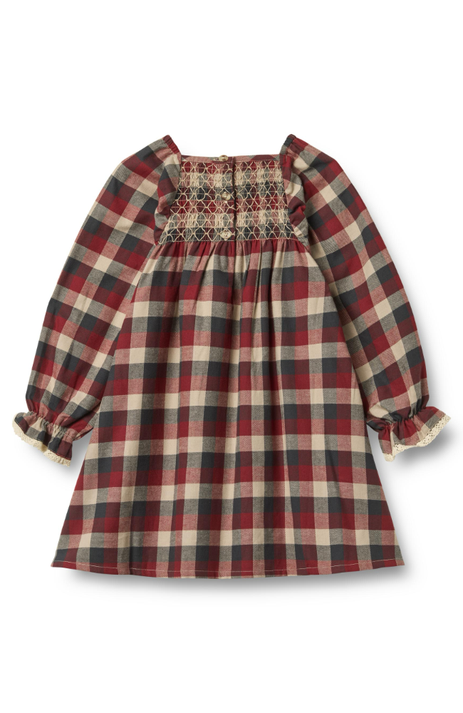 Dress L/S Lace Bella - Red Blue Check st.98-128