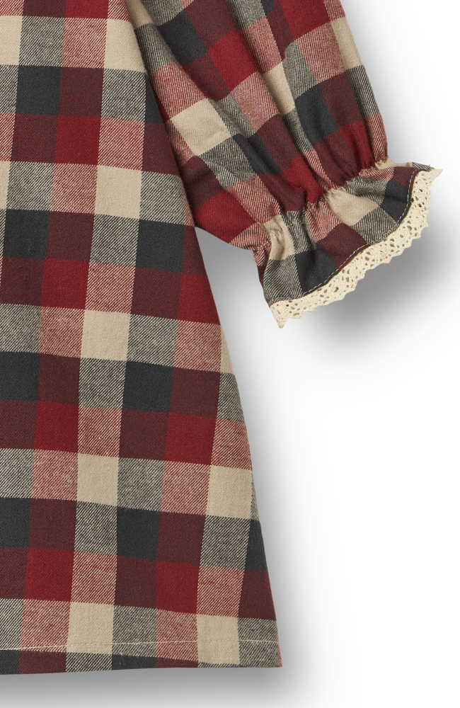 Dress L/S Lace Bella - Red Blue Check st.98-128