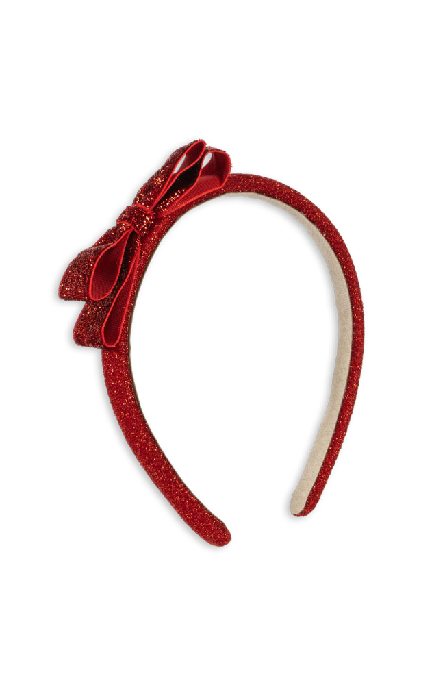 Velvet Bow Hairbrace - Red Glitter