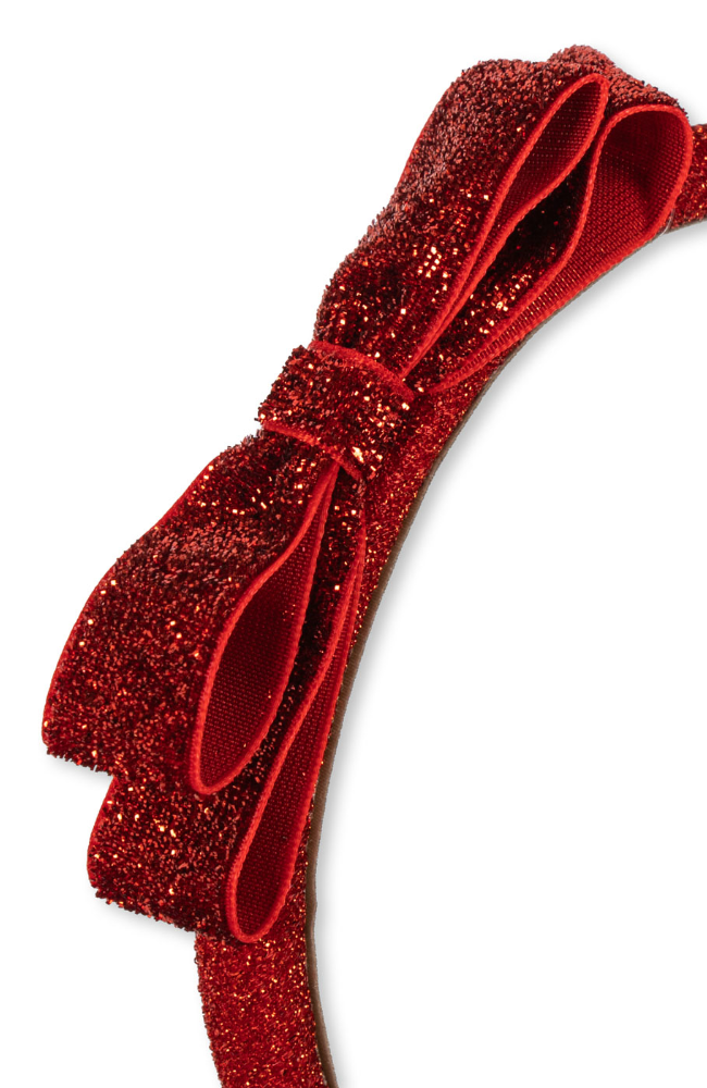 Velvet Bow Hairbrace - Red Glitter