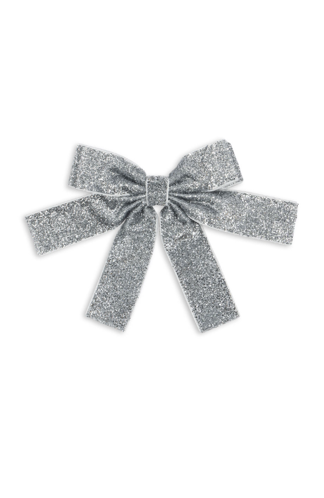 Glitter Velvet Double Bow Hair Barrette - Silver
