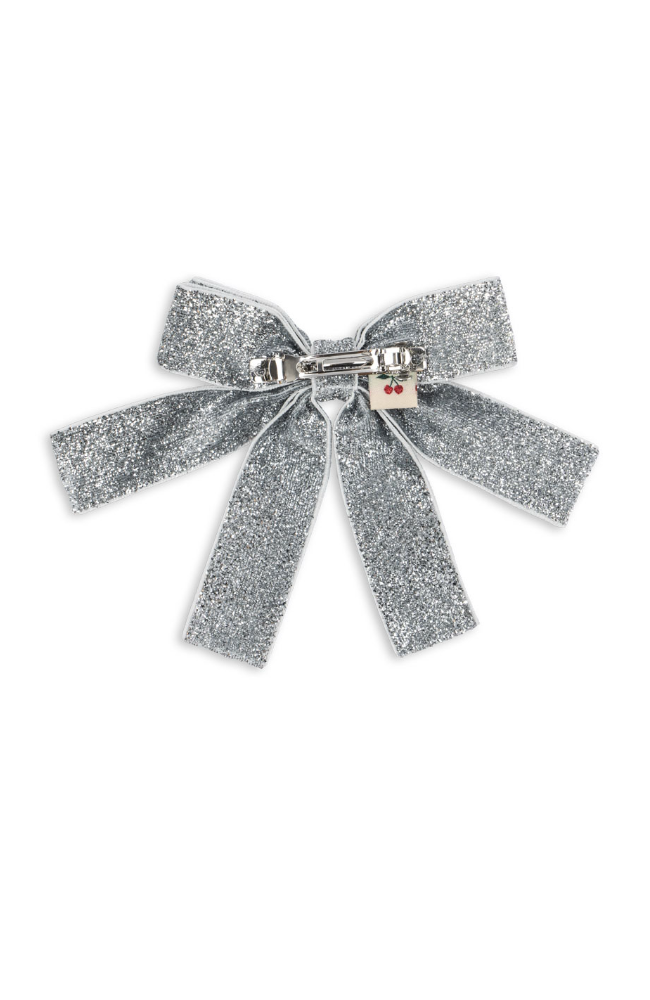 Glitter Velvet Double Bow Hair Barrette - Silver