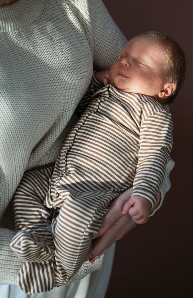 Newborn Stripe Suit - Almond / Off White