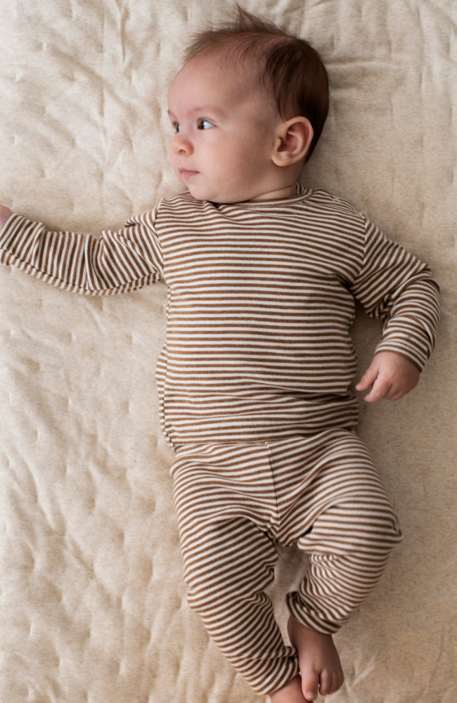 Baby Leggings Stripe - Almond / Offwhite