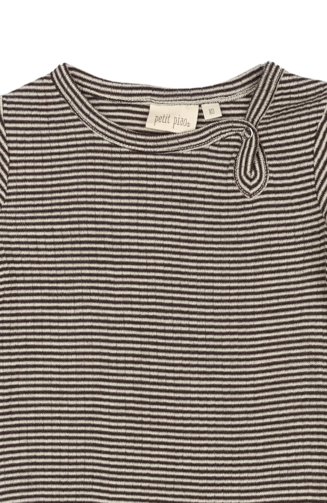 Dante Body L/S Merino Wool Striped - Coffee Bean/Dark Off White