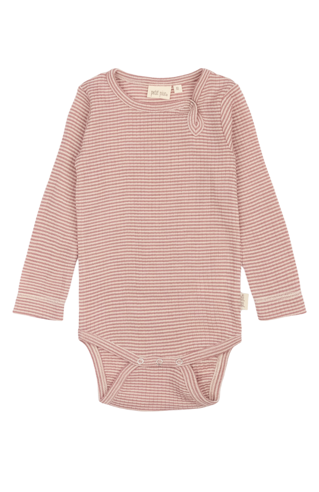 Dante Body L/S Merino Wool Striped - Nostalgic Rose/Dark Off White