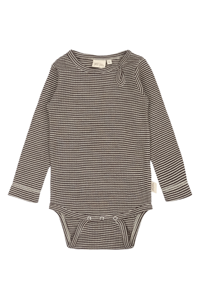 Dante Body L/S Merino Wool Striped - Coffee Bean/Dark Off White