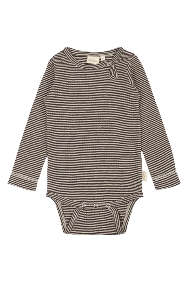 Dante Body L/S Merino Wool Striped - Coffee Bean/Dark Off White