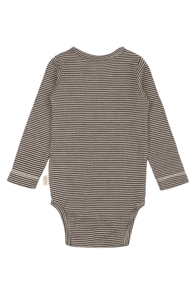 Dante Body L/S Merino Wool Striped - Coffee Bean/Dark Off White