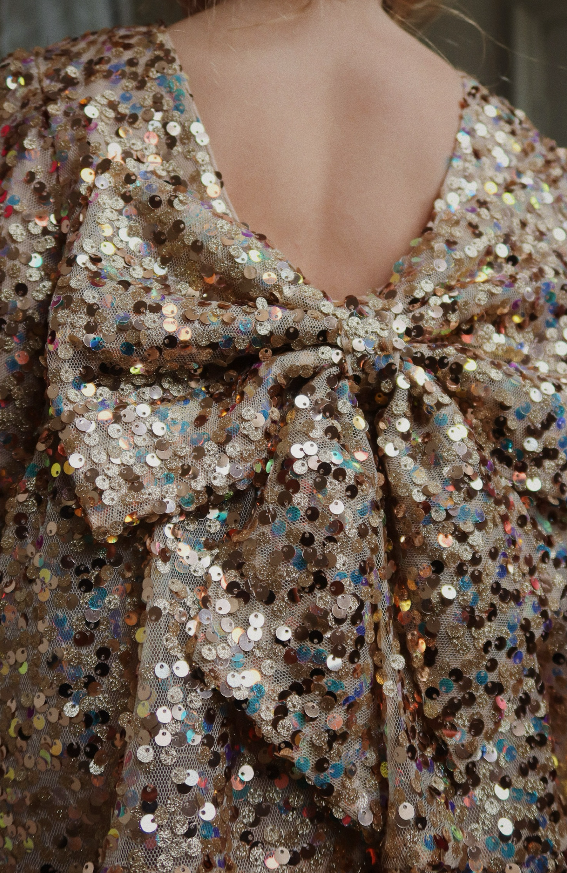 Lila Sequins Bow Dress - Gold Glitter